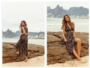 Z & L Europe Milena Maxi Dress Printed Cutout Tassels Frayed Hem 100% Cotton
